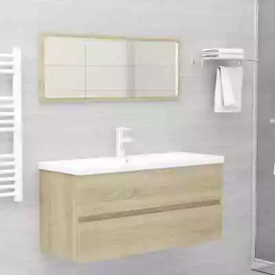 2pcs Wall Hung Bathroom Cabinet Set Mirror Sink Basin Vanity Storage Wooden Oak • $102.59