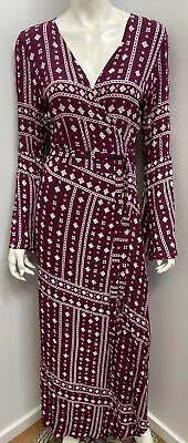 New! STEELE [sz 12 ] Mulberry Print Viscose Bell Sleeve Maxi Wrap Dress • $34.65