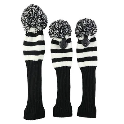 3Pcs/Set Black & White Golf Headcover Knit Pom Pom Sock Head Covers For Titleist • $15.98