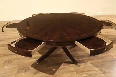 62 Inch Round Pedestal Dark Mahogany Dining Table W/ Placemats And Drawers • $2800