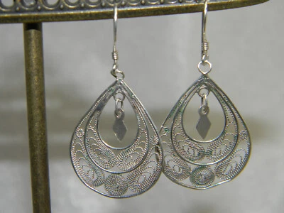 $18.99 • Buy Sterling Silver Filigree Teardrop Dangle Earrings