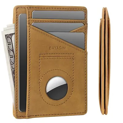 Airtag Wallet For Men Slim Minimalist Front Pocket Premium Crazy Horse Genui... • $10.94