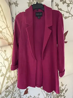 Rachel Zoe Fuschia Pink Wool Viscose Blend Long Line Open Front Blazer Jacket S • $35.99