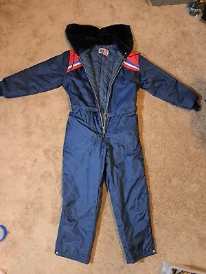 United Pioneer Insulated Coveralls Fur Collar Winter Snow Ski Suit Large Vintage • $99.99