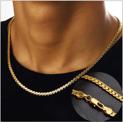 £2.39 • Buy 20  5mm Man Women Flat Snake Bone Herringbone Chain Necklace 18K Gold Filled