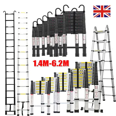 1.4M-6.2M Telescopic Ladders Folding Loft Ladder Multi-Purpose Extendable Steps • £86.97