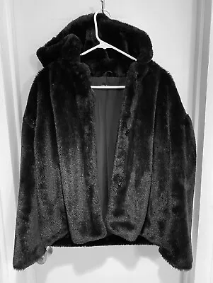 Zara Basic Black Faux Fur Hooded Jacket Size S Preowned • $14.95