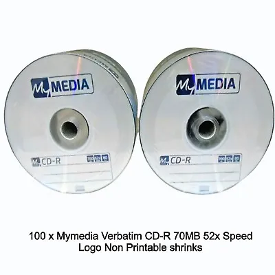 100 X Verbatim Mymedia CD-R Non Printable 52x Blank CD Discs Logo 700MB 80 Mins • £15.95