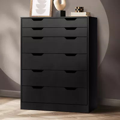 Oikiture 6 Chest Of Drawers Tallboy Storage Cabinet Dresser Bedroom Black • $185.90