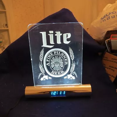 Miller Lite Lucite Sign With Digital Clock Light Up Logo'- Good Working Cond  • $19.99