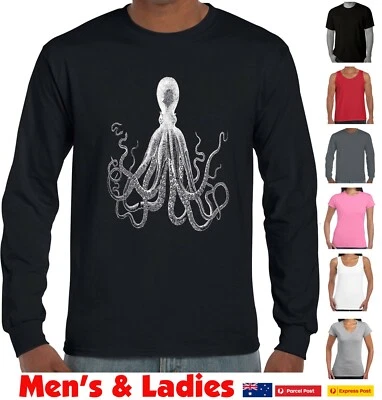 $27.95 • Buy Octopus T-Shirts  Kraken Squid Old School Retro Men's Ladies Singlet Long Sleeve