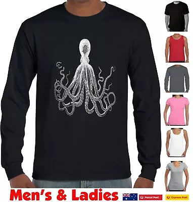 Octopus T-Shirts  Kraken Squid Old School Retro Men's Ladies Singlet Long Sleeve • $24.95