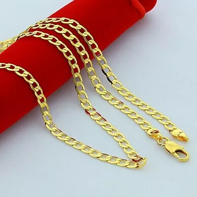 4mm Men's 24K Yellow Gold Plated Cuban Curb Chain Necklace 20/22/24/26/28/30inch • £4.33