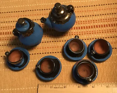 Handmade Miniature Coffee And Tea Set Blue Bronze Drip Glaze Doll House Or Child • $10.75