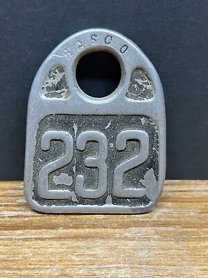 Number 232 Cattle Tag Vintage Numbered Keychain Tag Large Metal Cow Tag Fob Farm • $14.99