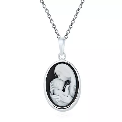 Victorian Mother Loving Child Cameo Pendant Brooch .925 Sterling Silver • $74.99