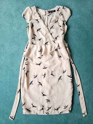 £8.95 • Buy Dorothy Perkins Dress Womens 12 Beige Swallows Peplum Waist Belted Ladies