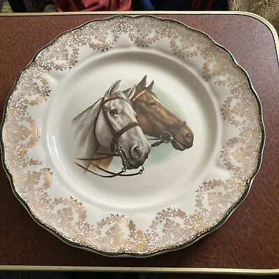 Decorative Two Horses Heads Plate With Gilt Edge Large China Plate FREE POSTAGE • £7.50