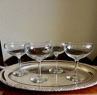 Vintage Tall Champagne Coupes Broad Cocktail Glasses Martini Barware Set Of 4 • $39.99