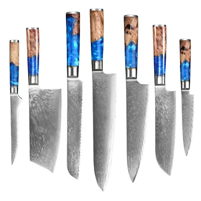 Japanese Damascus Steel Chef Knife Set Nakiri Knife Santoku KnifeVG10 Steel Blad • $74.99