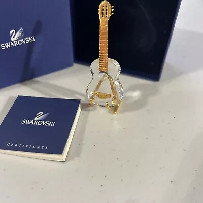 Swarovski Crystal  Dedicated To Music  Mini Gold Plated Guitar Figurine On Stand • $30