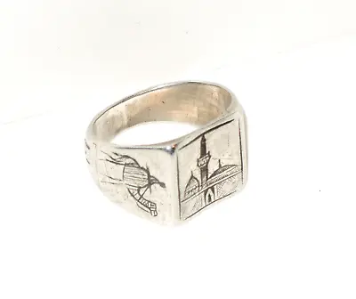 Antique Sterling Hand-Made Engraved Mideastern Sz 7 Ring ~ Camel Mosque Minaret • $48