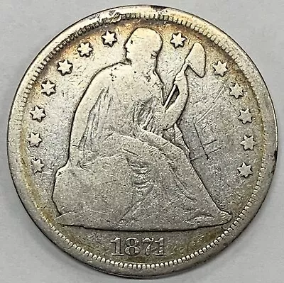 1871 Seated Liberty $1 Silver Dollar Coin-Scratch/Rim Bump-Good Details • $143.50