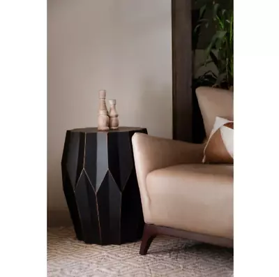 Table Drum End Side Round Accent Barrel Wood Modern Furniture Transitional Black • $201.45