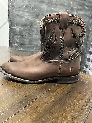 FRYE Womens Brown Wyatt Overlay Short Leather Cowgirl Boot 76565 Sz 9.5B EUC • $59.95