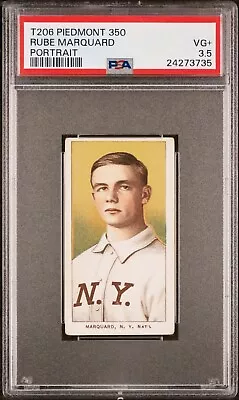 💥 Rube Marquard T206 Piedmont Portrait 1909 HOF RC PSA 3.5 VG+ • $525