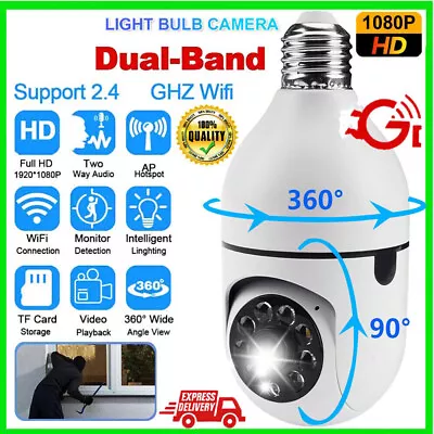 Wireless Security 360° 1080P IP E27 Light Bulb Camera Wi-Fi IR Night Smart Home • $11.98