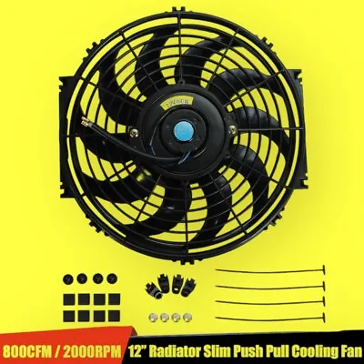 12 Inch Universal Slim Fan Push Pull Electric Radiator Cooling 12V Mount Kit#112 • $21.14