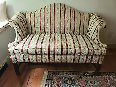 Mahogany Chippendale Settee Sofa Loveseat Stripped Silk Upholstery  • $599