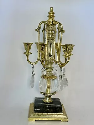 Vtg Dilly Mfg Co Brass On Marble Six Arm Art Deco Candelabra 1 Missing Crystal • $22.99