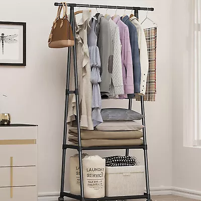 Heavy Duty Metal Rolling Clothes Garment Rack Clothing Stand Closet Organizer US • $23.50