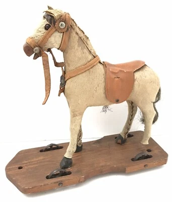 £140 • Buy Antique Victorian Wooden Skin Pull Along Horse Toy On Wheels 9.5” C.1890
