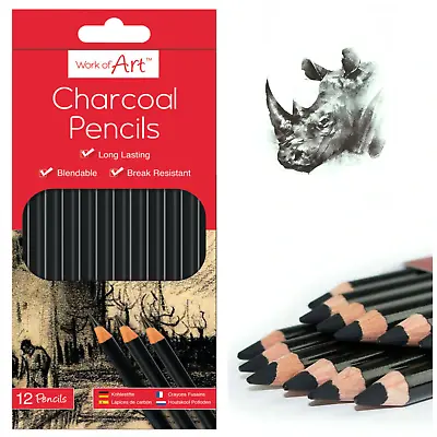 12 X Quality Artist Charcoal Drawing Pencils - Blendable - Break Resistant • £3.99