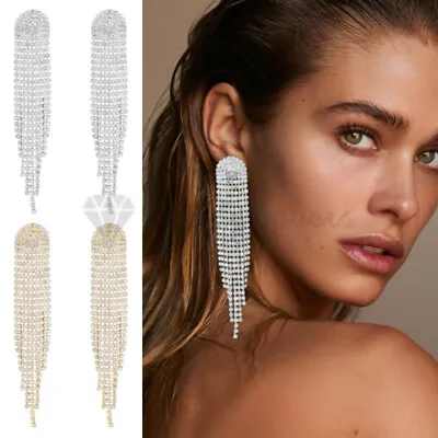 Sparkly Crystal Diamante Chandelier Rhinestone Long Drop Trendy Fashion Earrings • £4.99
