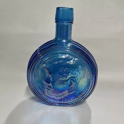 Vintage JFK Carnival Glass Bottle Decanter Blue Commemorative First Edition • $17.90