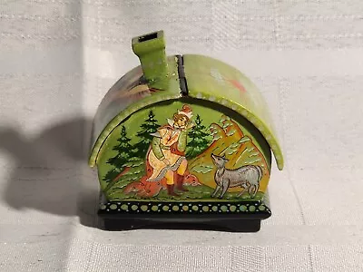 Vintage Russian Lacquer House Trinket Box  Signed Hand Painted Phoenix People • $18