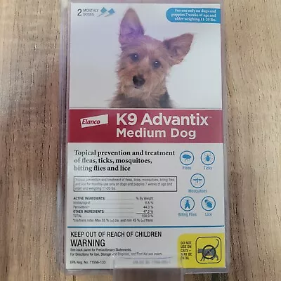 Dog Flea And Tick Killer | Elanco K9 Advantix | Medium Dogs 11-20 LBS ~ 2  Doses • $21.40