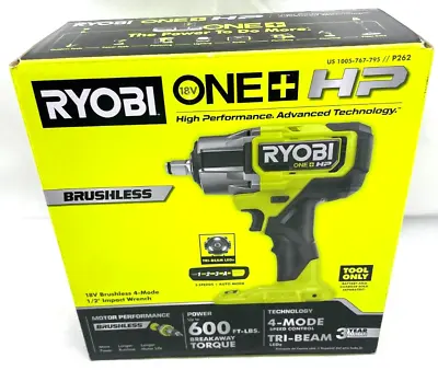 Ryobi P262 ONE+ HP 18V 1/2” 4-Mode Brushless Cordless Impact Wrench 600 Ft-lbs • $94