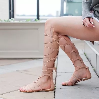 $35.99 • Buy Nwt Zara Gladiator Strappy Lace Up Leather Roman Sandals Nude Beige 6550/101