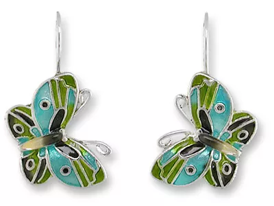 Zarah Zarlite Little Blue-Green Butterfly Enamel Pierced Earrings With Gift Box • $19.54