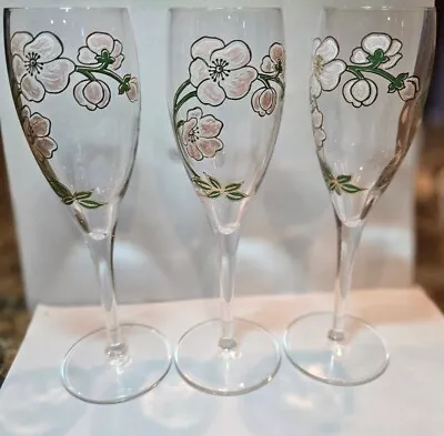 VTG Set 3 Perrier Jouet Belle Epoque Fleur Champagne Flutes Hand Painted Glasses • $29.99