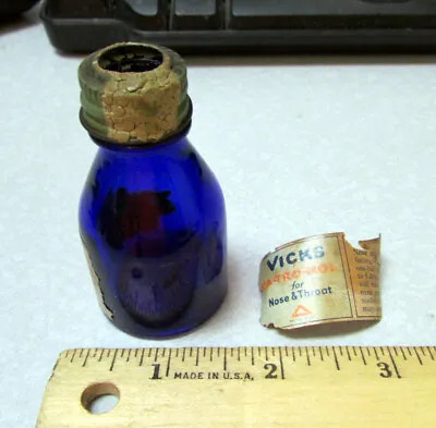 Vintage Vicks Va Tro Nol Cobalt Blue Glass Bottle (empty) Nice Home Decor • $9.99