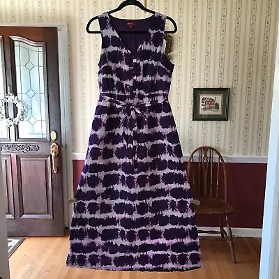 Merona Size M Maxi Dress Cotton Purple White Tie-Dye Pleats Lined • $27