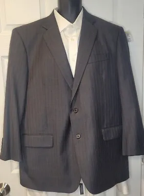 Brooks Brothers Mens 2 Piece Suit 46R 41W Madison Gray Blue Striped Saxxon Wool • $47.97