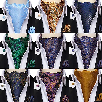 UK Mens Ascot Cravat Scarf Tie Paisley Brown Gold Floral NeckTie Wedding Party • £10.99