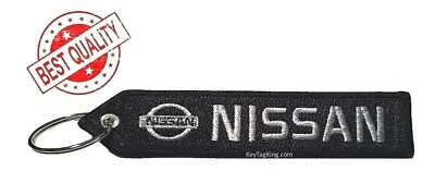 NISSAN Black And Silver Embroidered Double Sided Keychain Key Tag FOB Jet Tag • $8.95